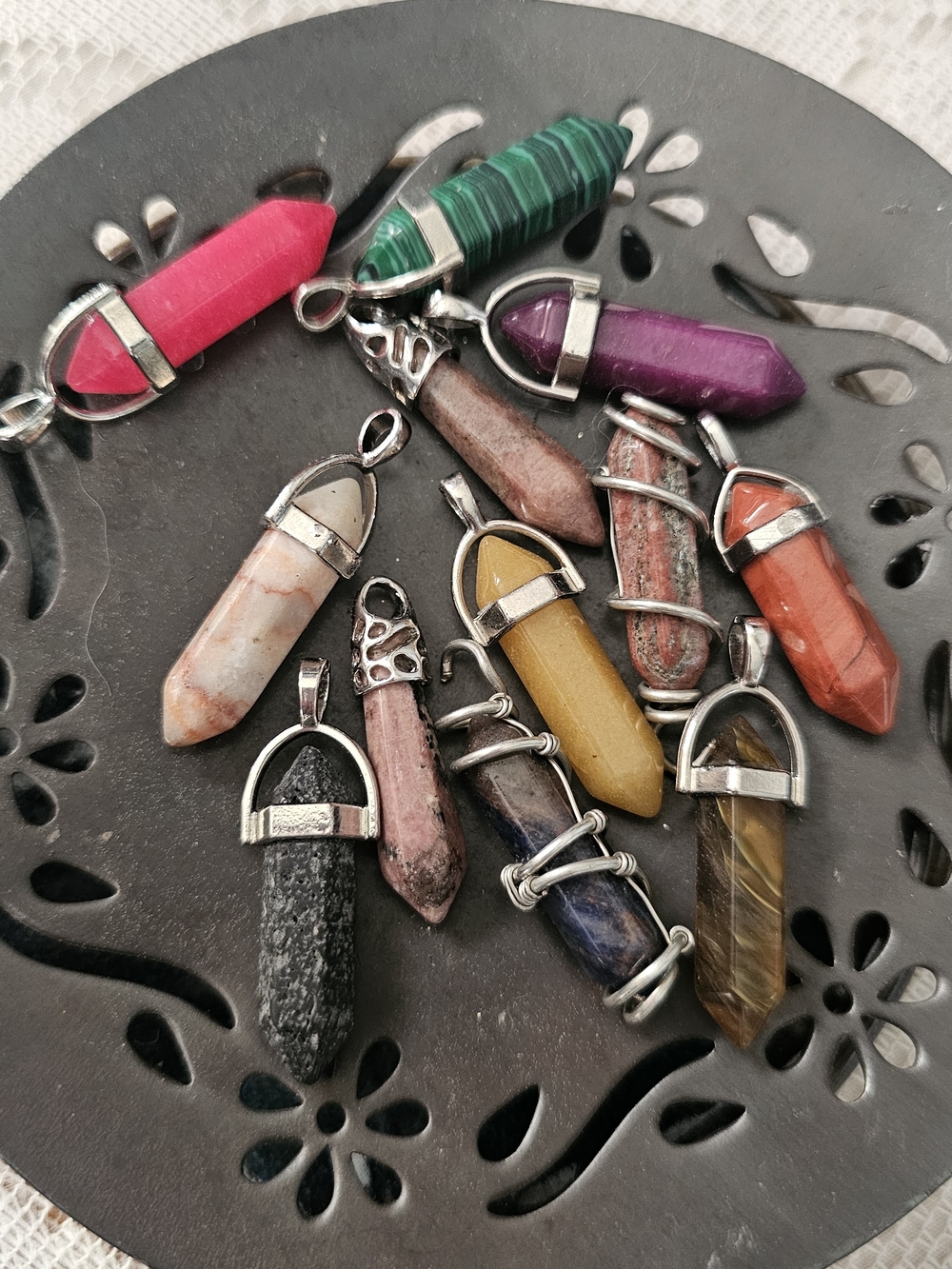 Colorful Assorted Crystal Point Pendant Lot 12 Pc